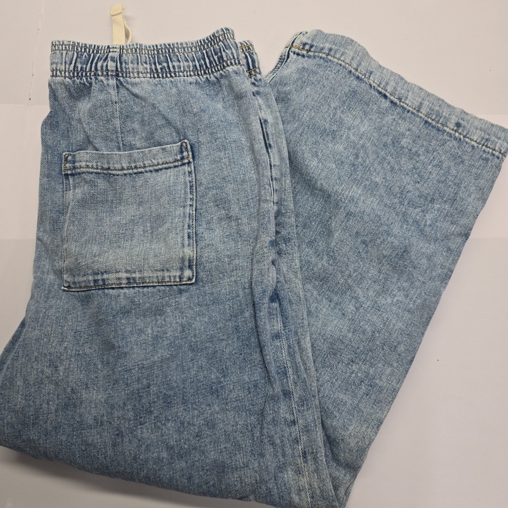 Gap Denim High Rise Wide Leg Light Wash Drawstring Pants XL Blue Acid Wash - Picture 2 of 7